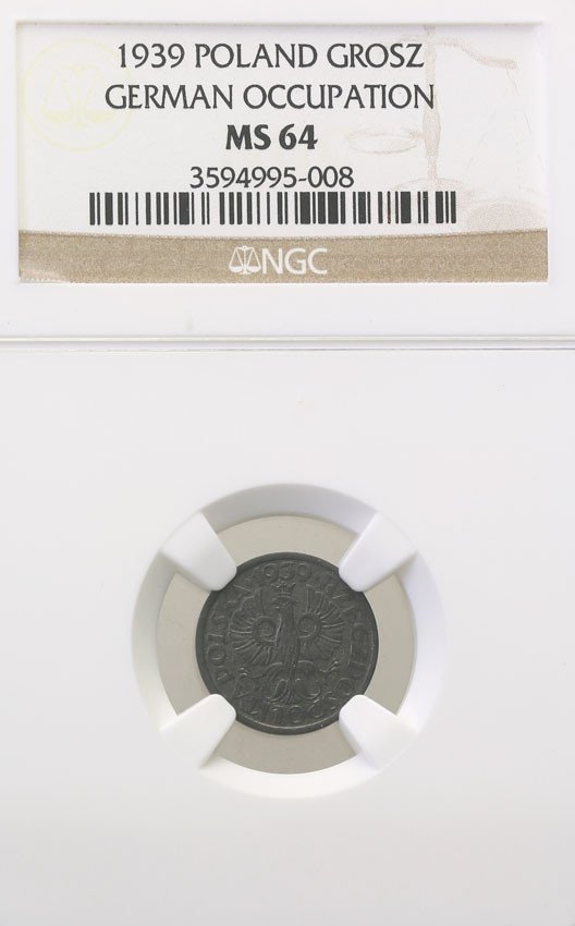 Generalna Gubernia. 1 grosz 1939 cynk NGC MS64